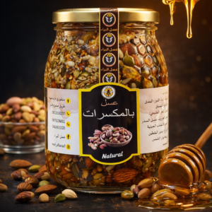 🌟 مكونات الخلطة (المزيج الذهبي): عسل الخروب الحر الطبيعي: المعروف بفوائده الكبيرة للجهاز الهضمي وقدرته على منح طاقة طبيعية مستدامة. عسل الأعشاب الجبلية: مستخلص من رحيق أزهار الجبال الصافية، غني بالمضادات الحيوية الطبيعية والمعادن. مكسرات درجة أولى: (لوز مقرمش، بندق فاخر، فستق حلبي أخضر، وكاجو كريمي). ✨ مميزات منتجنا: جودة حرة وطبيعية: نضمن لكم أن العسل المستخدم طبيعي 100% وخالي من أي إضافات سكرية. توليفة النكهات: توازن مذهل بين طعم عسل الخروب العميق والمكسرات الطازجة. قيمة غذائية عالية: وزن العبوة 800 غرام، مليئة بالمغذيات التي يحتاجها جسمك يومياً. 💡 لماذا هذه الخلطة تحديداً؟ دعم الجهاز الهضمي: بفضل عسل الخروب الذي يعمل كمهدئ طبيعي للمعدة. تعزيز المناعة: عسل الأعشاب الجبلية يعتبر درعاً طبيعياً ضد الأمراض الموسمية. غذاء للذهن: المكسرات (اللوز، البندق، الفستق، الأكاجو) غنية بالدهون الصحية التي تحسن الذاكرة والتركيز. مصدر طاقة للأطفال والرياضيين: وجبة خفيفة ومثالية قبل التمارين أو في الصباح الباكر. 📝 تفاصيل إضافية للموقع: الوزن الصافي: 800 غرام. طريقة الاستخدام: يفضل تناول ملعقة كبيرة صباحاً على الريق وملعقة مساءً. ملاحظة: يرجى خلط العبوة جيداً قبل الاستخدام لضمان توزيع المكسرات مع العسل بشكل متساوٍ. اطلبها الآن واجعل "خلطة الخروب والأعشاب الجبلية" جزءاً من نظامك الغذائي الصحي. متوفرة الآن في متجرنا بجودة تليق بكم!